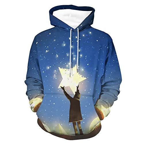 Hoodie étoiles lune UMENG pour homme et femme, sweat à capuche noir taille S en coton confortable