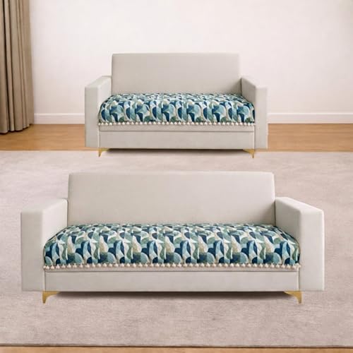 Image of Homerz Premium Printed Quilted Velvet Sofa Slip Cover Protector with Tassels, Sofa Mat, Exact Size, Antislip Cover (Grey Abstract, 5 (3+2) Seater, Half)