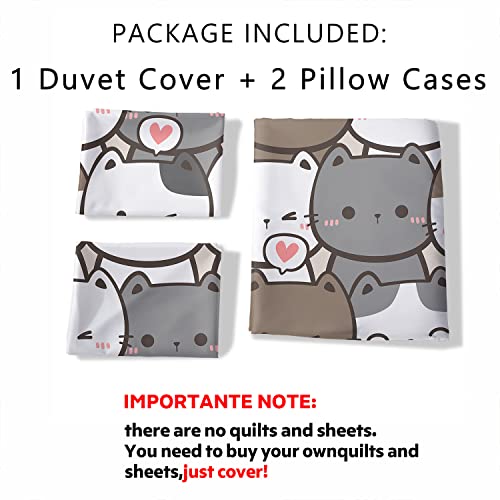 Cvhouse Kawaii Cat Duvet Cover Twin Size,Cute Cat Bedding Set For Girls Kids,Kawaii Cat Comforter Cover,1 Duvet Cover 2 Pillowcases 3 Piece #TOP5