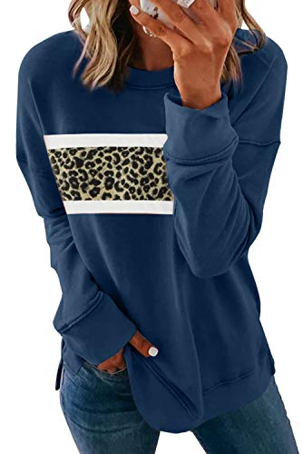 HUUSA Womens Petite Crewneck Leopard Soft Comfy Oversized Sweatshirt Pullover Fall Fashion 2020 Soft Comfy Color Block Trendy Juniors Loose Long Sleeves Sweatshirts Casual Tops Shirts XL Blue
