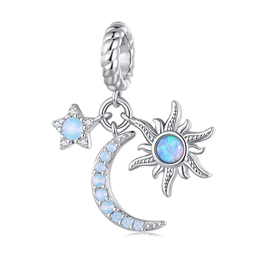 Abalorio de plata esterlina 925 sol y luna con ópalo para pulsera mujer