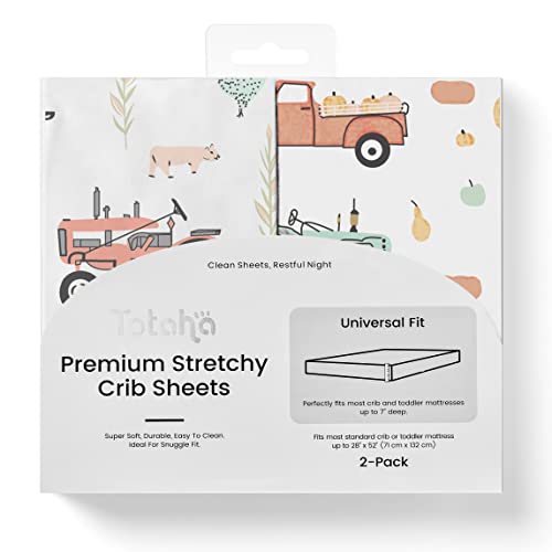 Image of TotAha Crib Sheets for Boys, Premium Stretchy Farm Crib Sheet Fitted, Buttery Soft Truck Crib Mattress Sheets, Calming Effect, All-Season Jersey-Knit 28 X 52 X 9'' Extra Deep Pocket Halloween Pumpkin