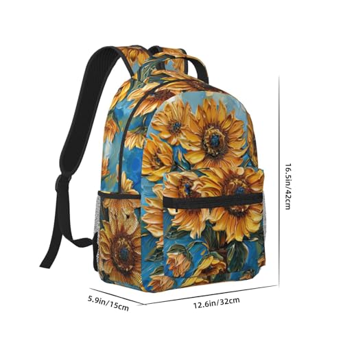 Sac à dos ordinateur portable noir imprimé tournesol pour voyage et travail universitaire - 2