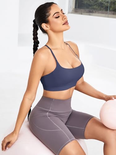Image of RUNNING GIRL Y-Back Sports Bras for Women, Medium Impact Wirefree Padded Bra Workout Crop Top Longline Sports Bra Push up(WX2915Navy Blue,XXL)