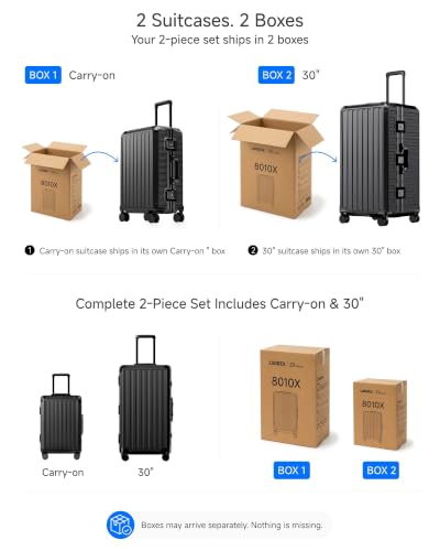 Image of LUGGEX 2PC Front Open Zipperless Luggage Set, Aluminum Frame, Jet Black