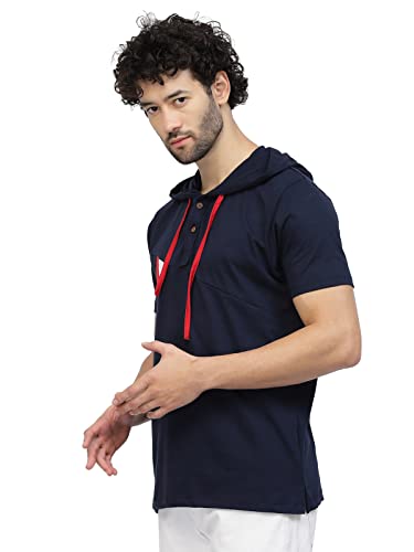 Image of Kalt Men Half Sleeves Cotton Blend Colour Block Hoodie T-Shirt