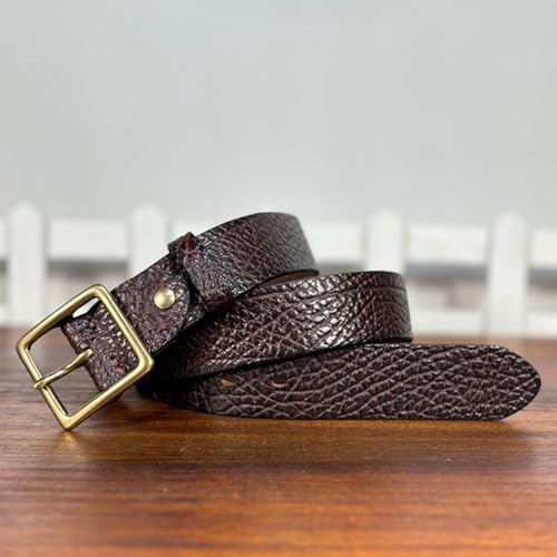 Pattern Embossed Mens Adjustable Belt, Western Genuine Leather Dress Belts for Men with Metal Buckle for Pants Jeans,A Brown,115CM/45.3''2