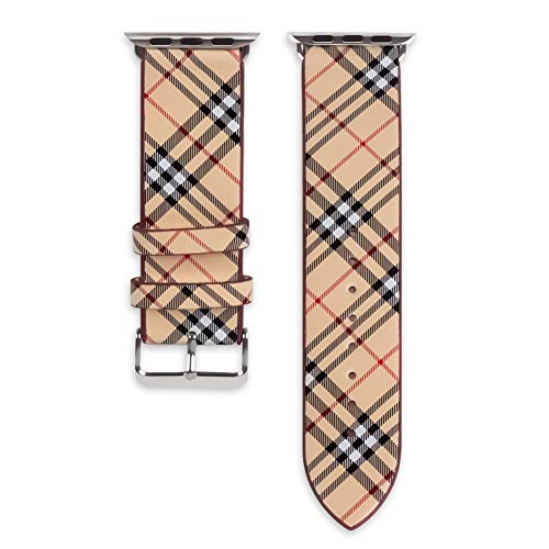 44mm 42mm Tartan Plaid Style Replacement Strap Wrist Band Watch Band with Silver Metal Adapter Compatible for Apple Watch Series 4 3 2 1 (Not fit for iWatch 40mm/38mm) Khaki