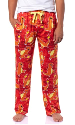 Mad Engine Pokemon Mens Charmander AOP Fire Type Adjustable Waistband Sleep Bottom Lounge Pajama Pants