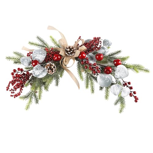SHACOS Christmas Pine Berry Swags Wreath 23 inch with Red