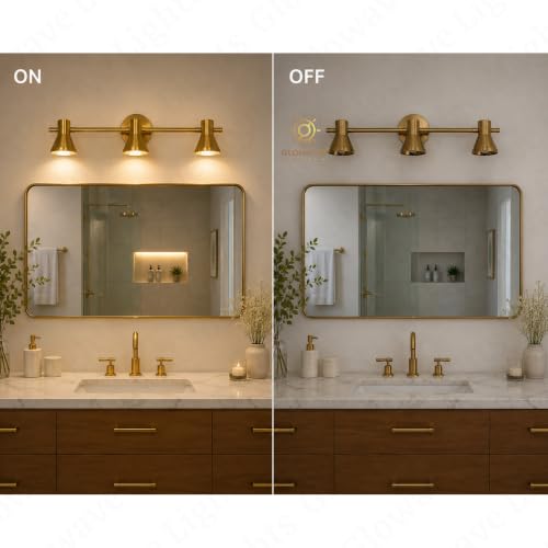 Image of Glowave Classic Metal Golden 3 LED Light with Adjustabe Head Mirror Vanity Bathroom Picture Light - Warm White (485)