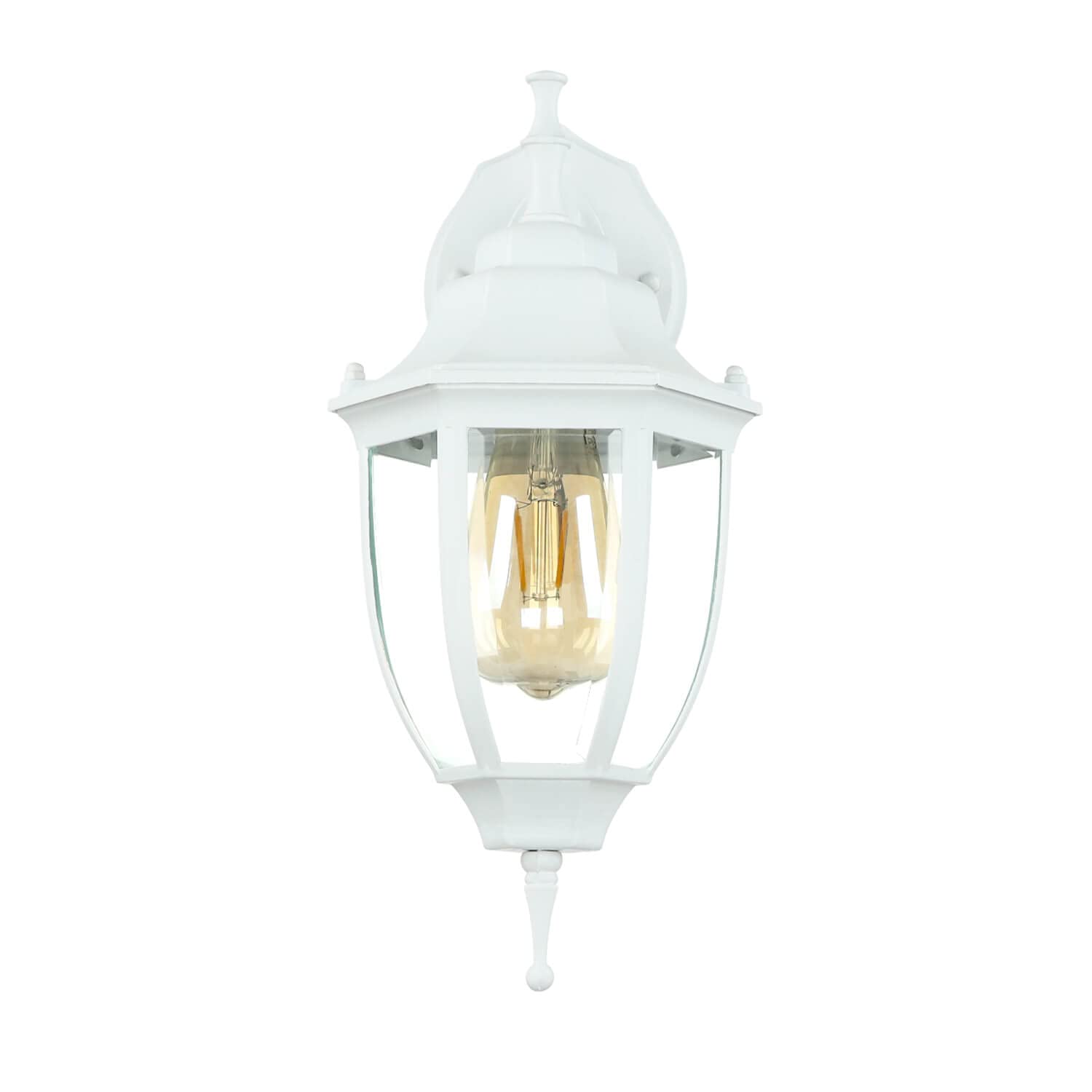 Lanterne murale extérieure en verre et aluminium blanc IP44 pour balcon et porte d'entrée H:35,5 cm E27 Rustique style maison de campagne, lampe murale extérieure nostalgique pour jardin LYON