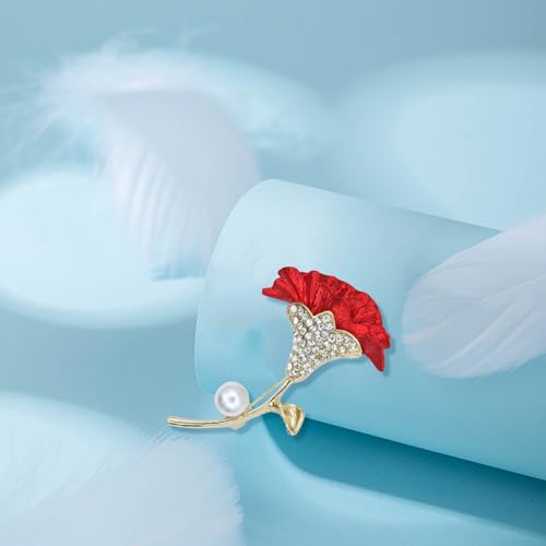 Image of Gold Crystal Shell Flower Brooch Pins for Women Elegant Pearl Rhinestone Floral Brooches Pin Fashion Jewelry for Party Dance Wedding Banquet Brooch for Women Girl Gift