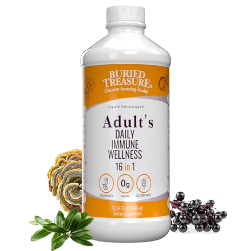 Buried Treasure Adult Daily Immune Wellness – 16 Fl oz, 16 serv, Liquid Nutrient Blend for Immune Support with Elderberry, Echinacea, Vitamins & more