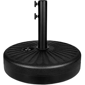 Simple Deluxe 20″ Round Heavy Duty Patio Umbrella Base Stand with Steel Umbrella Holder, Water or Sand Fillable for Outdoor, Lawn, Garden, 50lbs Weight Capacity, Black
