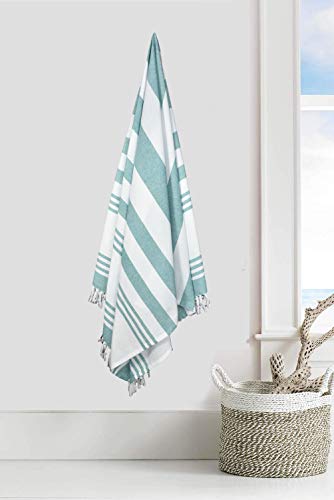 Glamburg 100% Cotton Turkish Peshtemal Fouta Towels - Beach Towel - Thin Travel Camping Bath Sauna Beach Gym Pool Blanket - Soft Durable Absorbent - 6 Pack 36X71 - Teal #TOP4
