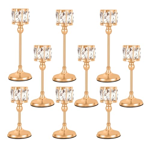 Crystal Tealight Candle Holders,Votive Candle Stands Wedding centerpieces for Tables Crystal Candlestick,Centerpiece Table Decorations (Gold, 3 Sets(9 Pcs)) by SylvaCraft - Used condition - US$34.41