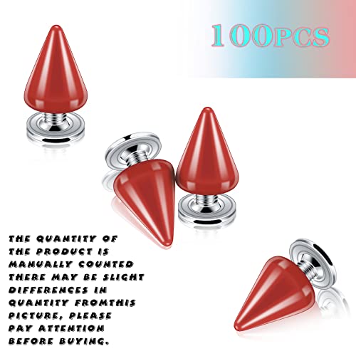 Zhengmy 100 Sets Studs And Spikes 7 X 10 Mm Metal Red Punk Clothes Cone Screw Back Rivets Stud For Diy Craft Leather Shoes Jackets Clothing Garment Bags Handcrafts #TOP2