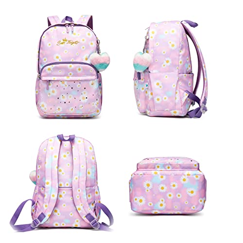 Caran·y Girls Backpack For Kid In Waterproof Elementary Large Space Love Decoration Starry Pattern School Bookbag Boys Girls Fit Over 6 Years Old Girls Book Bag（Purple） #TOP4