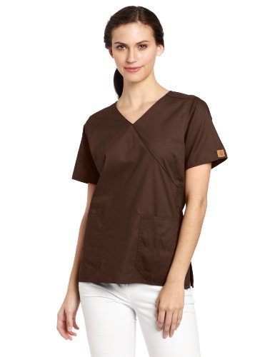 Carhartt Women's Scrubs Mock Wrap Top, Chocolate, Small