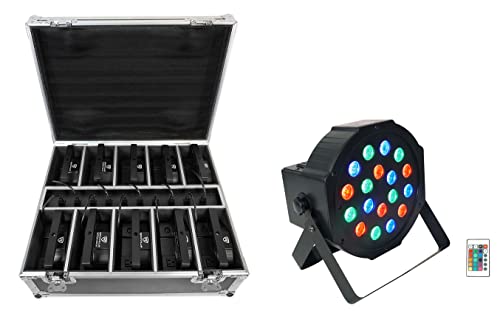 Rockville Battery PAR Pack 50 Black (10) Rechargeable RGB Wash Lights with Charging Case, 18 LEDs, RF Remote, DMX Control, 10-Hour Battery, for DJs and Event Lighting