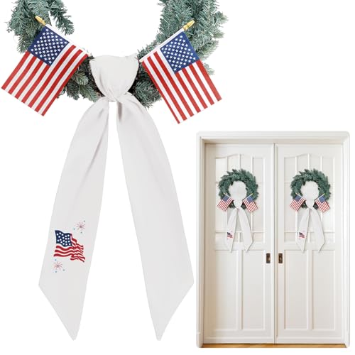 Hahafelt 2 Set of Patriotic Wreath Sashes with USA Flags for Front Door, 56" x 4.5" American July 4th Wreath Sashes for 250th Anniversary Independence Memorial Day Home Party Porch Yard Decorations
