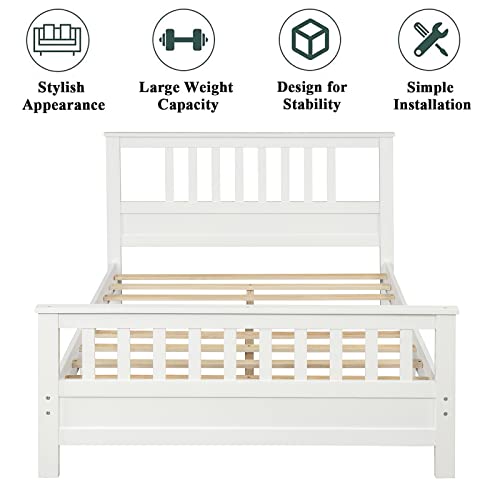 Merax Full Bed Frame,Wood Platform Bed With Headboard,Full Size Bed Frame For Kids,No Spring Box Needed (White Full Bed) #TOP3