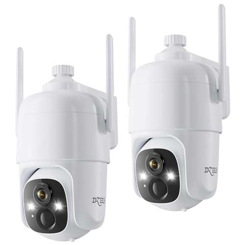 Dzees 360° PTZ Security Cameras Wireless Outdoor WiFi, 2K Battery Powered Home Security Camera Indoor, Spotlight & Siren, Color Night Vision, 2-Way Talk, AI Motion Detection, IP66 2-Pack