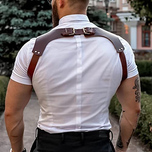 BaronHong renesansowe szelki ze skóry PU, vintage męskie szelki podtrzymujące plecy, metalowe haczyki dla mężczyzn, steampunk, ręcznie robione, Brązowy, M