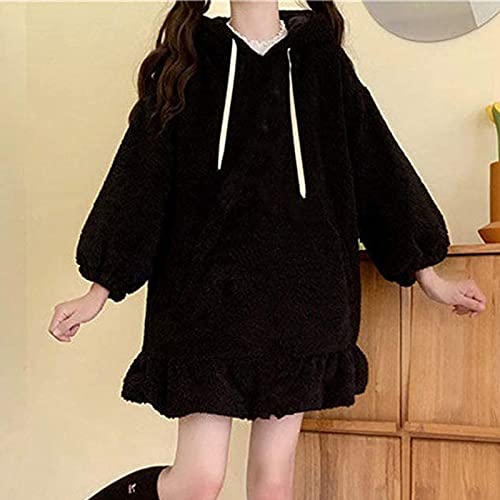 Casaco feminino Kawaii Bunny com capuz e orelhas de moletom japonês fofo macio e felpudo coelho com