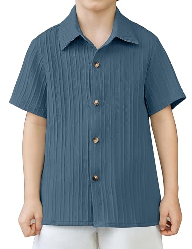 Image of Arshiner Boys Casual Short Sleeve Button Down Shirt Fashion Textured Summer Beach Shirt 3-13 Years Old