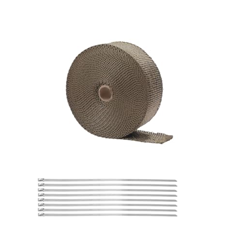 Tuxihapp 1.97 x 16 Ft Car Exhaust Heat Wrap Roll Lava Fiber Heat Shield Pipe Insulation Roll with Stainless Steel Ties Titanium Exhaust Thermal Protection Tape for Motorcycle (16FT/5M)