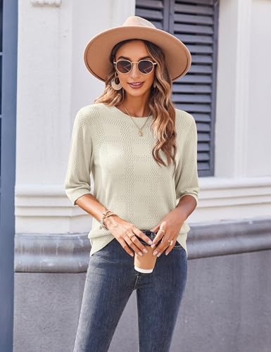 Image of Zeagoo Womens Loose Short Sleeve Tunic Tops Lightweight Crew Neck Crochet Knit Pullover Sweater Blouses