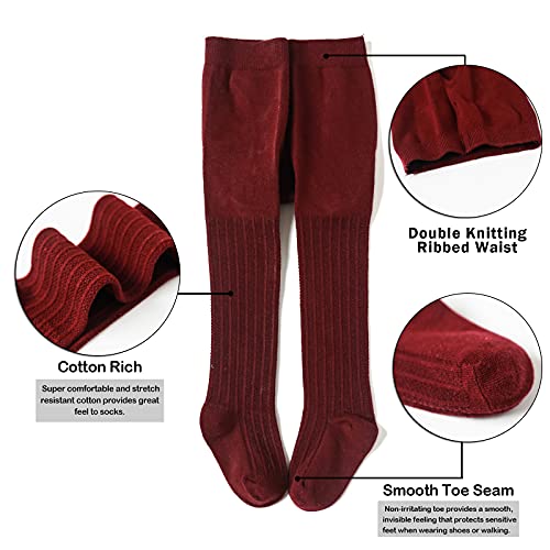 Image of EPEIUS Baby Girl Tights Cable Knit Cotton Seamless Footed Leggings 0-6Y
