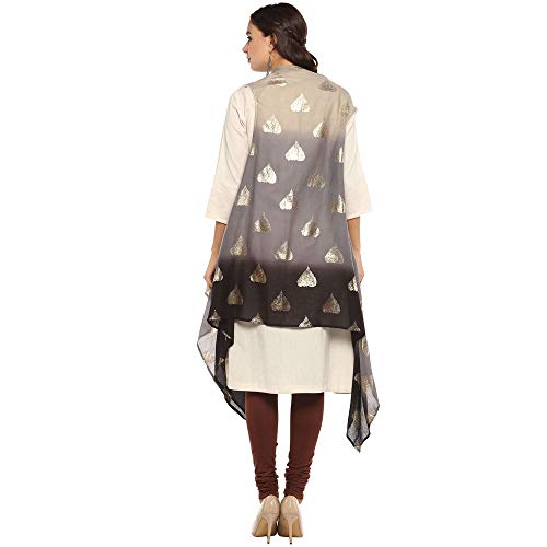 Image of BIBA Womens Mandarin Collar Solid Kurta With Shrug