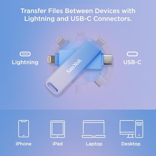 SanDisk 256GB Creator Phone Drive - for iPhone, iPad, Laptop & Mac - Includes USB Type-C and Lightning Connectors - Automatic Backup, 3 Months of Adobe Lightroom Included - SDIXD0N-256G-GN6TP