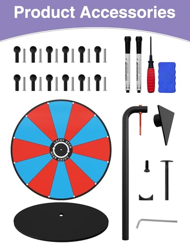 ORWOD 12 Inch Prize Wheel, Heavy Duty Spinning Wheel for Prizes, Colors Spin Wheel with Dry Erase Marker & Eraser, 12 Slots Wheel Spinner with Stand for Party, Carnivals and Tradeshow