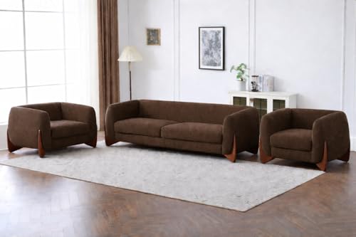 Image of Modern Classic 5 Seater Sofa Couch Fabric & Valvet Tufted Chesterfield Sofa Living Room and Office (Boucle Brown 3+1+1) | Premium Material