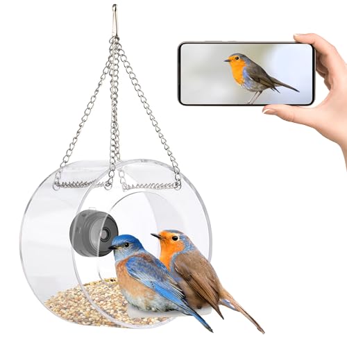 Bird Feeder with Camera Smart Backyard House Camera with Live View Instant Arrival Alerts Auto Capture Video Outside Wild Watching cam Gift for Bird Lovers