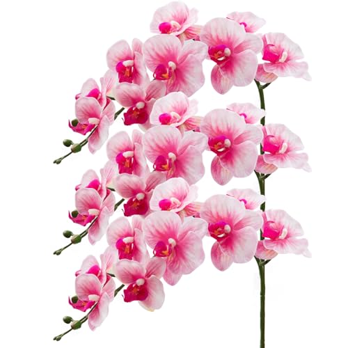 CXGS Orquídea artificial de 9 pétalos grandes, orquídeas artificiales de látex realista, 3 tallos de orquídea de 37 pulgadas, rosa claro, flor falsa de Phalaenopsis para decoración de arreglos de boda