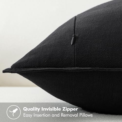 Image of MIULEE Decorative Linen Euro Sham Pillow Covers 28x28 Inch Black Boho Farmhouse Neutral Couch Throw Pillows for Halloween Bed Pack of 2 Accent Modern Pillowcase Sofa Livingroom Home Decor