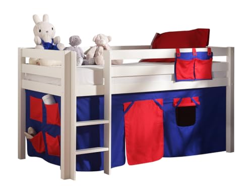 VIPACK PICOHSZG1475 Spielbett Pino mit Textilset Domino, Maße 210 x 114 x 106 cm, Liegefläche 90 x 200 cm, Kiefer massiv weiß lackiert