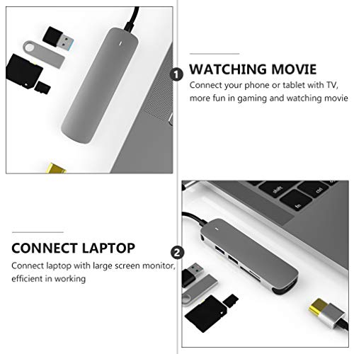 Lurrose Adaptador de Hub Tipo C Em Liga de Alumínio 5 Em 1 Portáteis Com Dispositivos Adaptadores Us