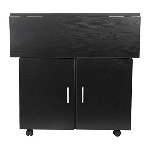 Wotryit Dining Room Table - Black Kitchen Cart - Kitchen Island Trolley Cart Wooden Cabinet with Spice Rack and Locker - 31.5x31.5x31.1 in - Thumbnail 7