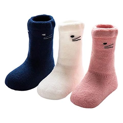 Baby Winter Socks 1-3 Years Toddler Boys Girls Thick Warm Cotton Socks 3 Pack Mid-calf Cartoon Animal (Cat G-M) Cover