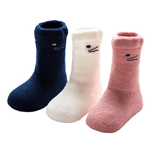 Bébé Enfants Chaussettes D'Hiver 1-3 Ans Socquettes pour Garçon Fille Épais Mi-mollet Chaussettes en Coton Chaud Animal Mignon 3 Paires, MMG M