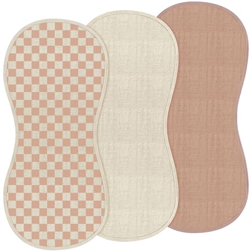 Image of Hahafelt 3 Pcs Changing Pad Liners Fits in Peanut Shape Changing Pad Waterproof Diaper Mats Organic Cotton Peanut Mats are Warm on a Baby's Back, Washable Reusable(Checker Style,Brown)