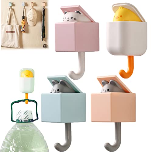 Lindo gancho para llaves de gato, decoración de pared, gancho para ropa autoadhesivo, lindo gancho para llaves de gato, lindo gancho para gatos montado en la pared, gancho para mascotas (4PCS-I)