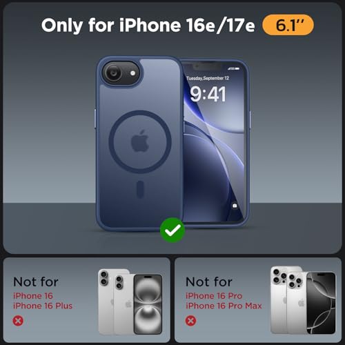 Image of Miracase for iPhone 16e case & iPhone 17e Case for MagSafe [with 2x9H+ Screen Protectors] TOP Military-Grade Protection Shockproof with Velvet Touch for iPhone 16e /17e Phone Case 6.1 inch, Dark Blue
