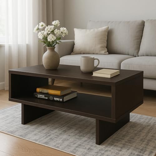 Image of ESTANTERIA Coffee Table for Living Room Wooden Engineering Wood Center Tea Table Strong & Durable Space Saving Furniture with Storage for Bedroom Modern Design Furniture Home Decor (Fraustina)